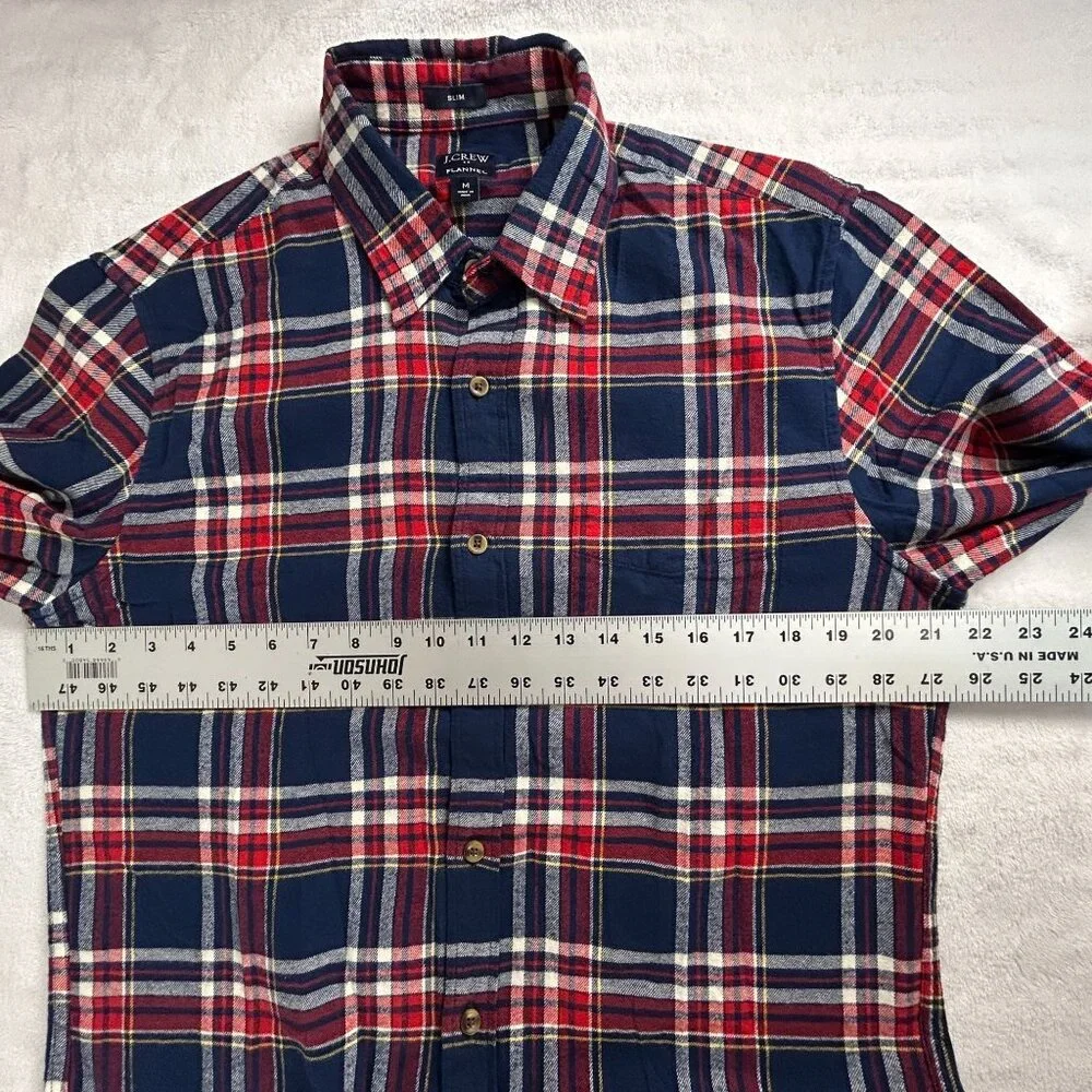 J.Crew Mens Slim Fit Flannel Shirt Medium Red Plaid Long Sleeve Button Up NWOT